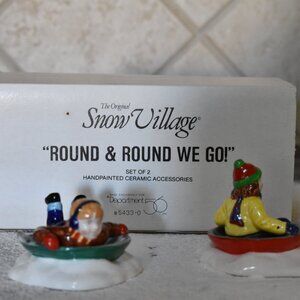 Snow Village ROUND ROUND WE GO Department 56 2 Piece Hand Painted Ceramic